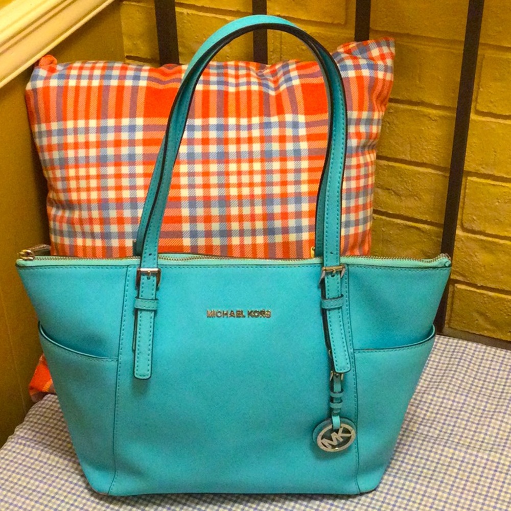 Michael Kors East West Jet Set Turquoise Tote